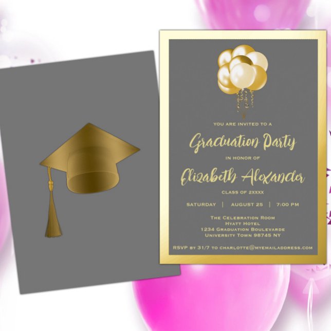 Gold Balloons Graduation Party  Foil Invitation (Creator Uploaded)