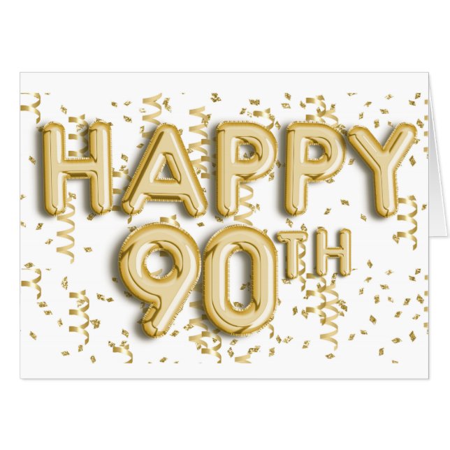 Gold Balloons Happy 90th Birthday Card (Front Horizontal)