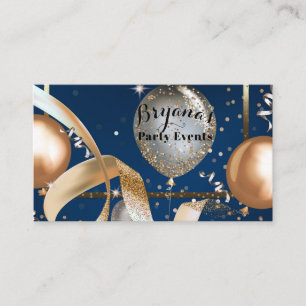 Gold Balloons Navy Blue Party Event Planner Business Card