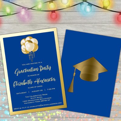 Gold Balloons on Blue Graduate Party 