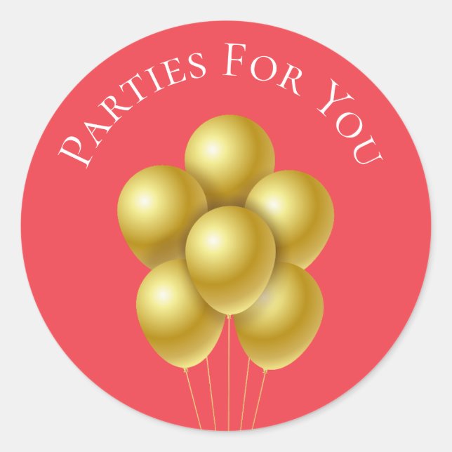 Gold balloons party business branding classic round sticker (Front)