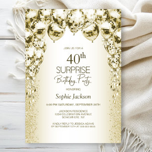 Gold Balloons Surprise 40th Birthday Party Invitation