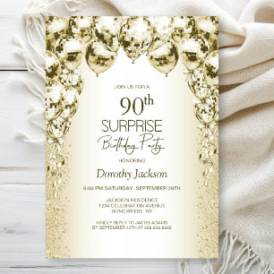 Gold Balloons Surprise 90th Birthday Party Invitation