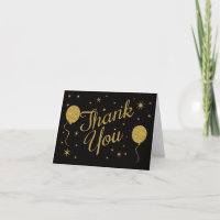 Gold Balloons Thank You Cards Black Gold Stars