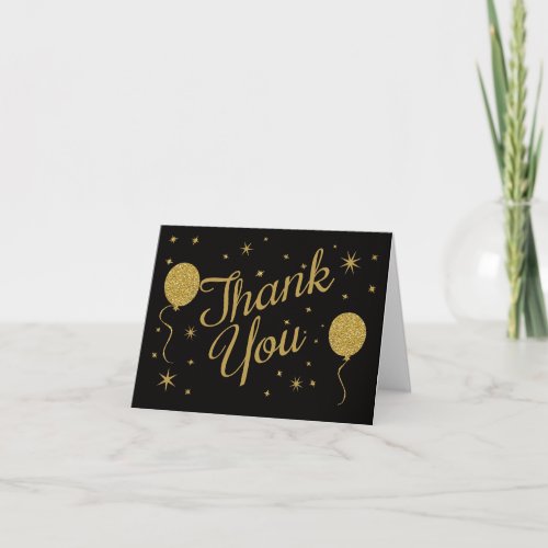 Gold Balloons Thank You Cards Black Gold Stars