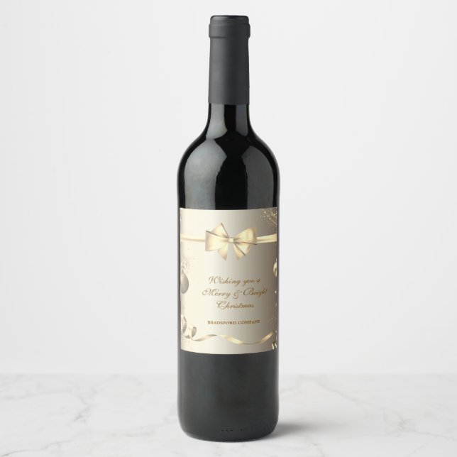 Gold Balls Snowflakes Stars Bow Company Party Wine Label (Front)