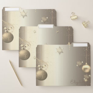 Gold Balls Snowflakes Stars  File Folder