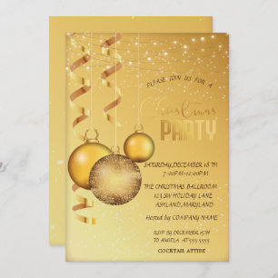 Gold Balls,String Lights Company Christmas Party Invitation