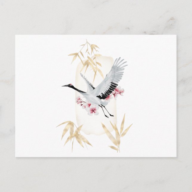 Gold bamboo crane and Japanese crane Postcard (Front)
