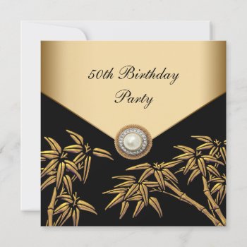 Gold Bamboo Pearl Asian 50th Birthday Party Invitation by decembermorning at Zazzle
