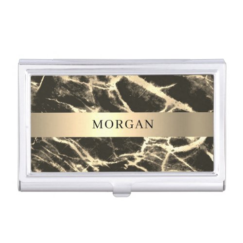 Gold Band Black  Gold Marble Name Business Card Case
