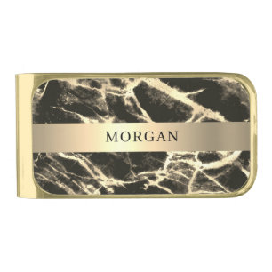 Gold Band, Black & Gold Marble, Name Business Finish Money Clip