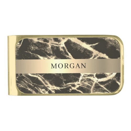 Gold Band Black  Gold Marble Name Business Gold Finish Money Clip