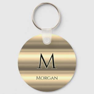 Gold Bands, Black Name & Monogram Keychain