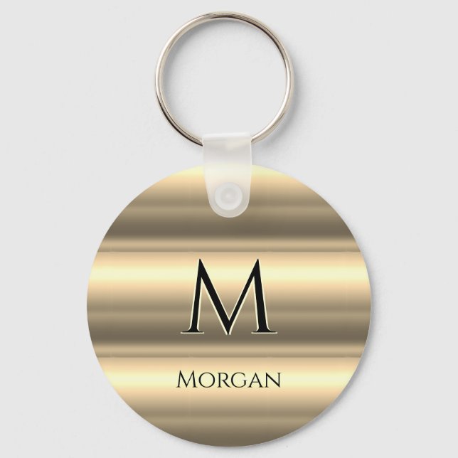 Gold Bands, Black Name & Monogram Keychain (Front)