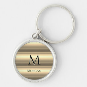 Gold Bands, Black Name & Monogram Keychain