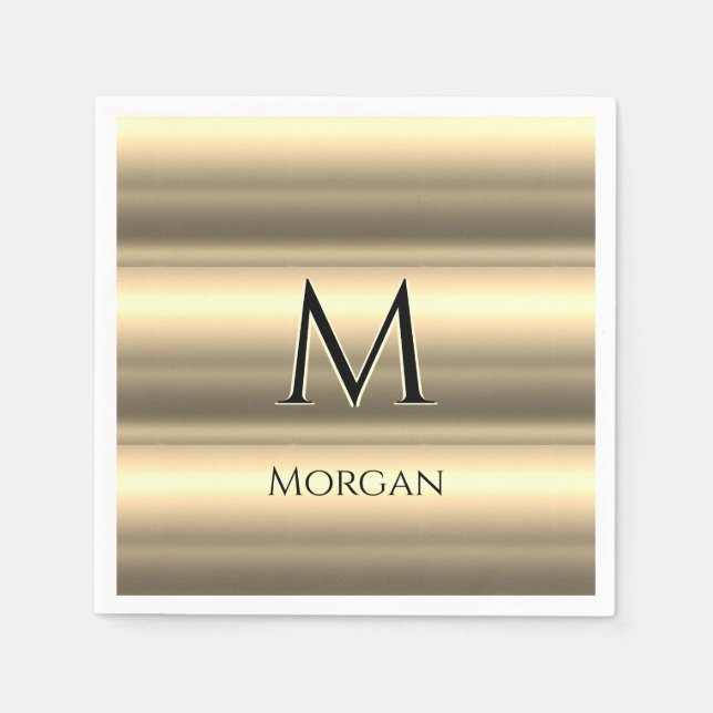 Gold Bands, Black Name & Monogram Napkins (Front)