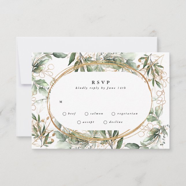 Gold Bands Eucalyptus Elegant Greenery Moss RSVP Card (Front)