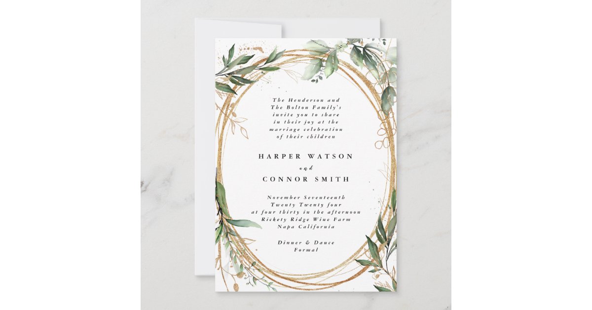 Gold Bands Eucalyptus Elegant Wedding Invitation | Zazzle