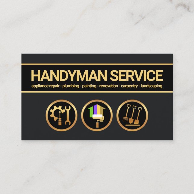 Gold Banner Creative Handyman Tools Contractor Business Card (Front)