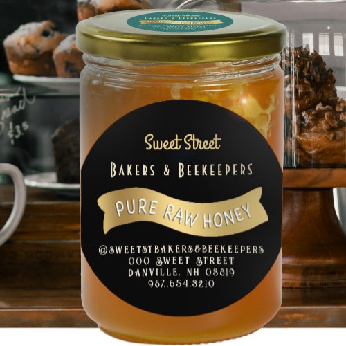 Gold Banner Honey Label with Decorative Text