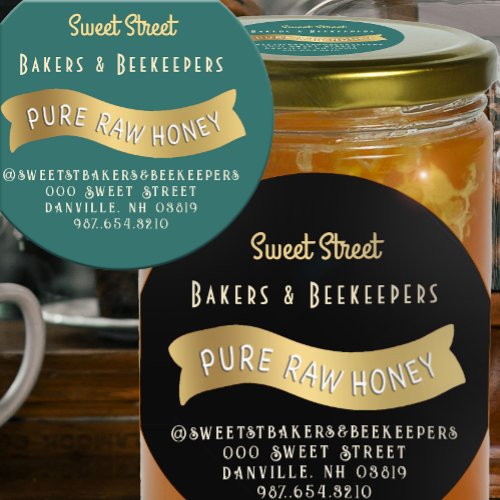 Gold Banner Honey Label with Decorative Text