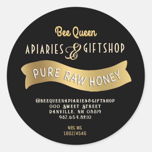 Gold Banner Honey Label with Decorative Text