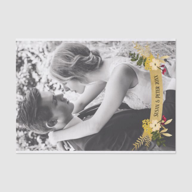 Gold Banner w/ Flowers Overlay Add Your Own Photo Tissue Paper (Front)
