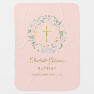 Gold Baptism Christening Greenery Blush Pink Baby Blanket
