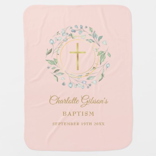  Gold Baptism Christening Greenery Blush Pink Baby Blanket