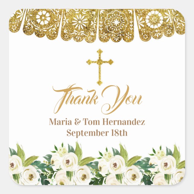 Gold Baptism Fiesta Twin Thank You Tag (Front)