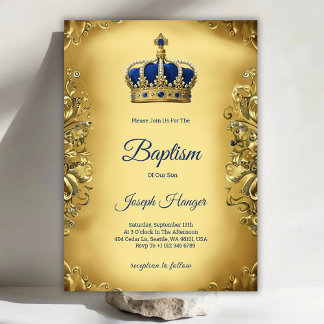 Gold baptism invitation with an ornate invitation