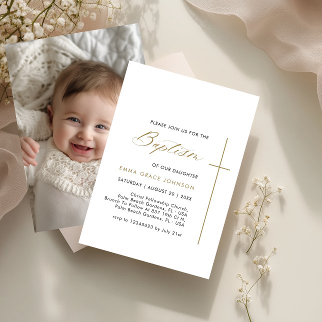 Gold Baptism Photo Invitation For Baby Boy or Girl (Creator Uploaded)