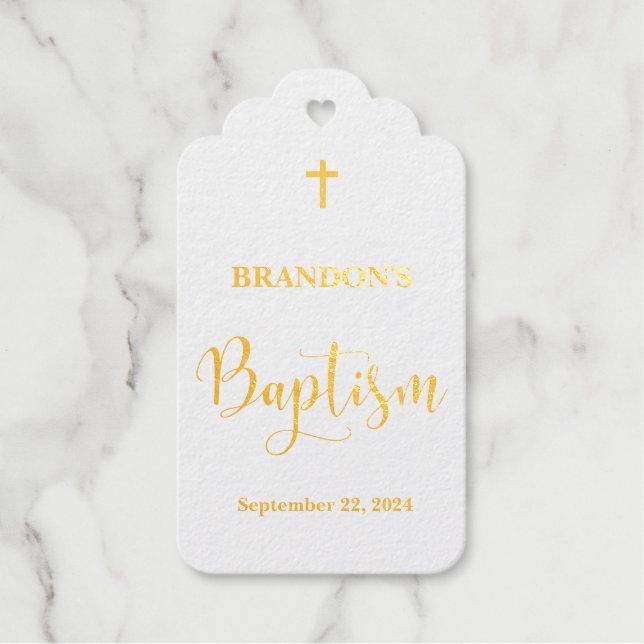 Gold Baptism Scalloped Foil Gift Tags (Front)