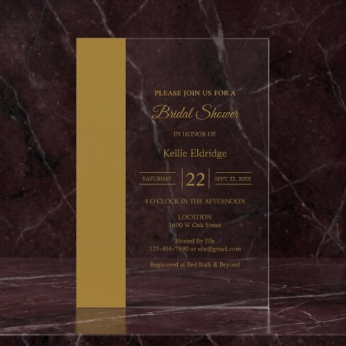 Gold Bar Acrylic Bridal Shower Invitation