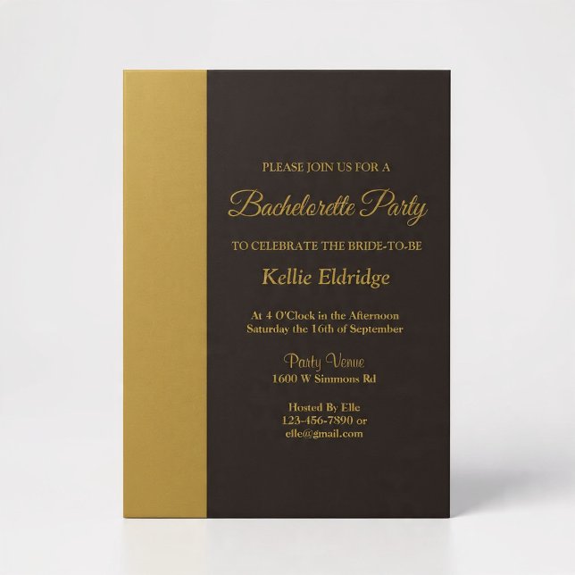 Gold Bar Black Minimalist Modern Wedding Invitation (Creator Uploaded)