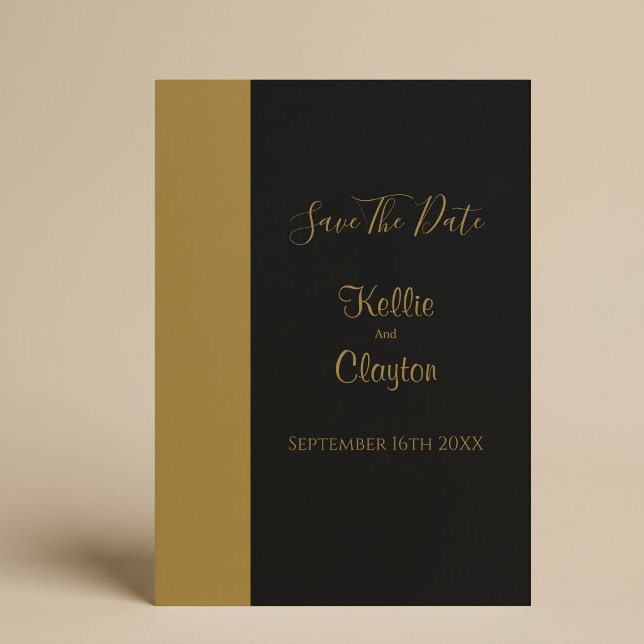 Gold Bar Black Minimalist Modern Wedding Invitation (Creator Uploaded)