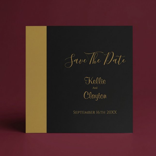 Gold Bar Black Minimalist Modern Wedding Save The Date (Creator Uploaded)