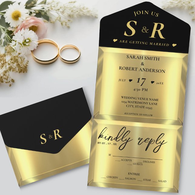 Gold Bar Elegant Wedding All In One Invitation (Gold Bar Elegant Wedding All In One Invitation)
