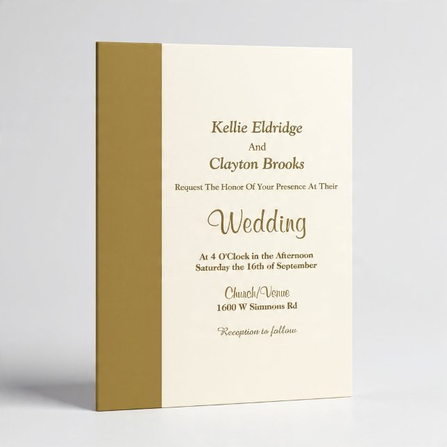 Gold Bar Ivory Minimalist Modern Wedding Invitation (Creator Uploaded)