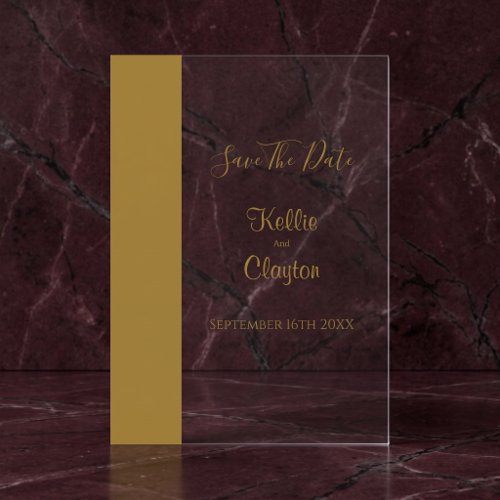 Gold Bar Minimalist Acrylic Wedding Save The Date