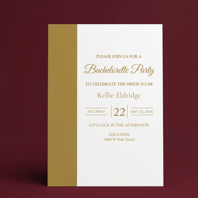 Gold Bar Minimalist Modern Bachelorette Party Invitation (Creator Uploaded)