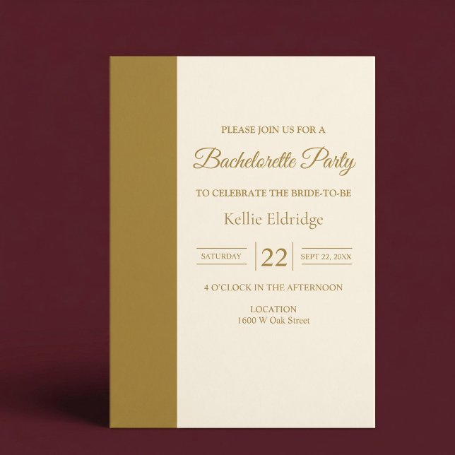 Gold Bar Minimalist Modern Bachelorette Party Invitation (Creator Uploaded)