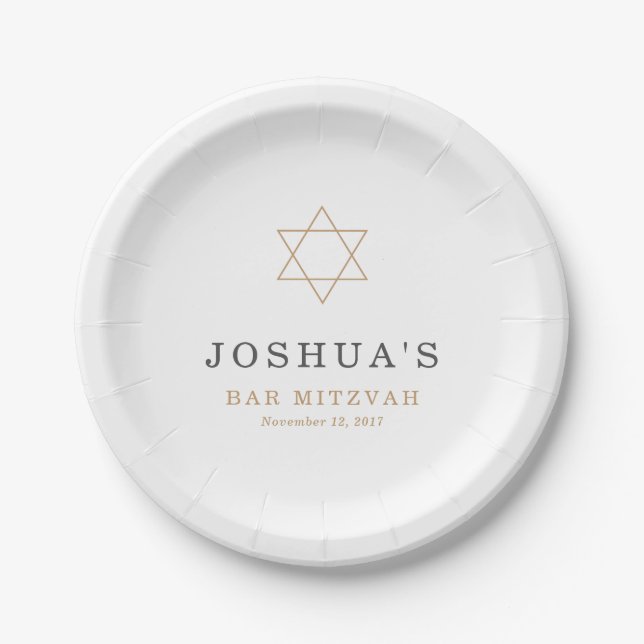 Gold Bar Mitzvah Paper Plates (Front)