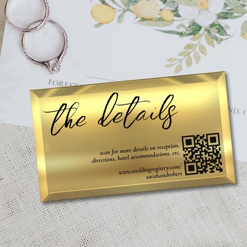 Gold Bar QR Code Elegant Wedding Details Enclosure Card