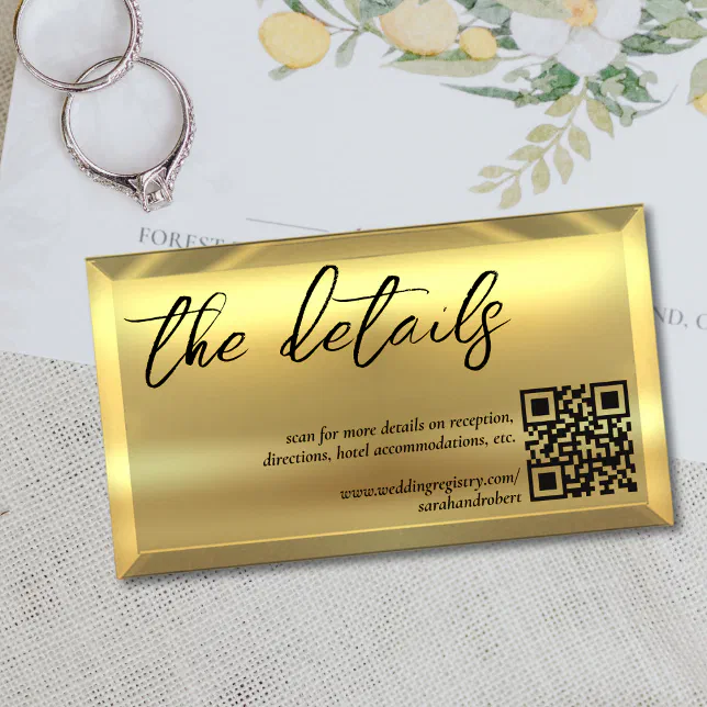 Gold Bar QR Code Elegant Wedding Details Enclosure Card | Zazzle