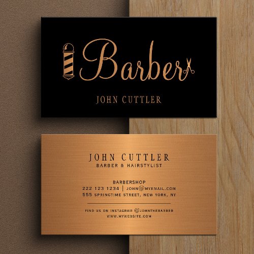 Gold barber scissor pole barber shop professional business card