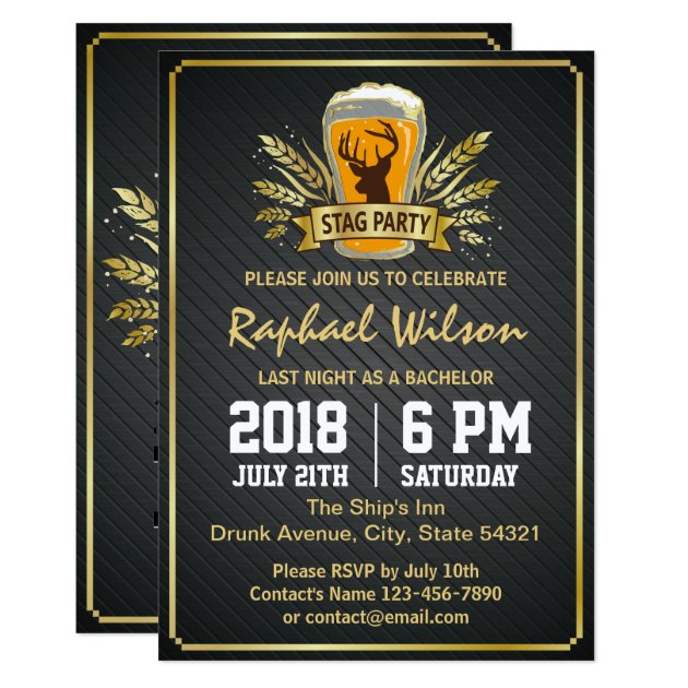 Gold Barley Beer & Twill Metal Bachelor Party Invitation