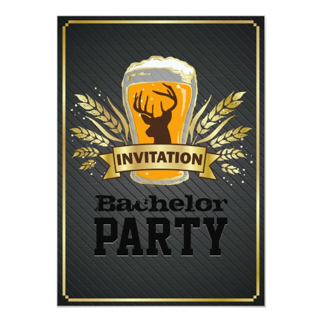 Gold Barley Beer & Twill Metal Bachelor Party Invitation