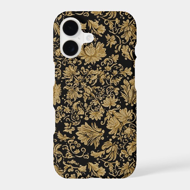 Gold Baroque Floral Allover on Black Case-Mate iPhone Case (Back)